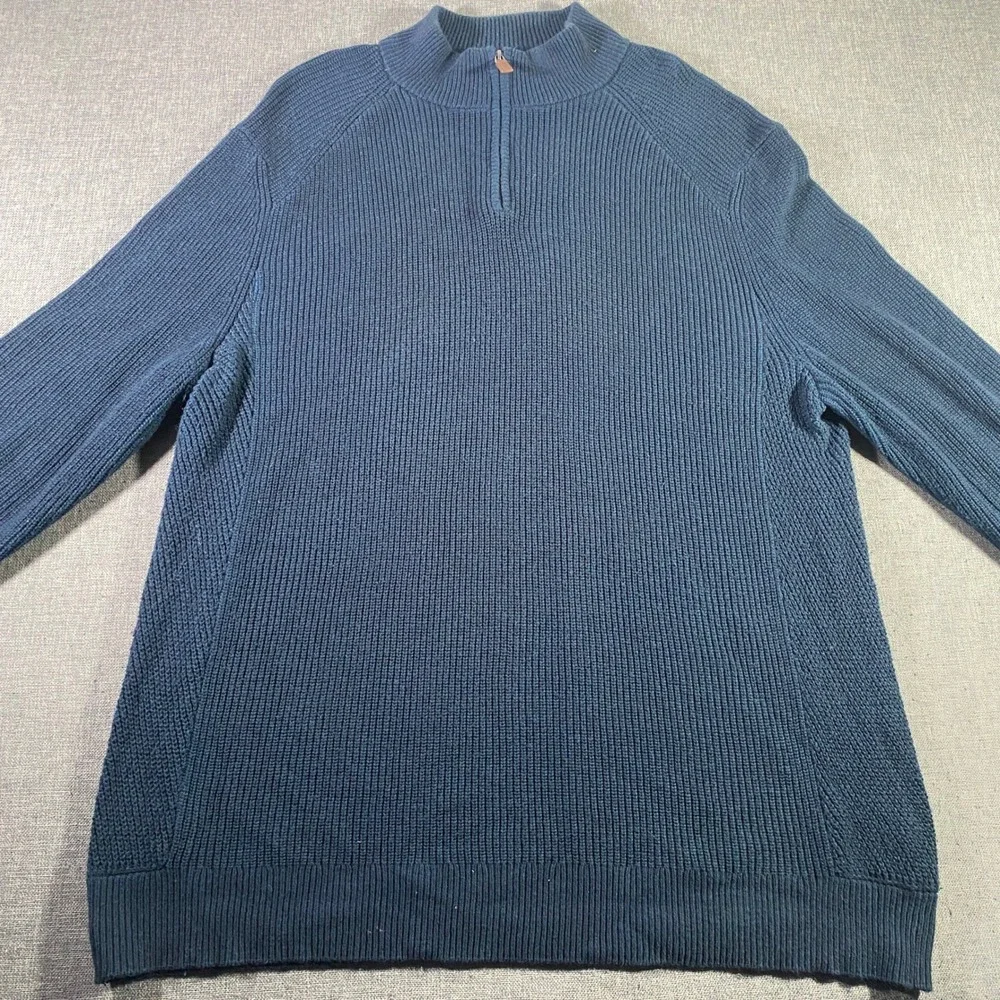 Banana Republic Mens XL Blue Half Zip Mock Neck Pullover Waffle Knit‎ Sweater